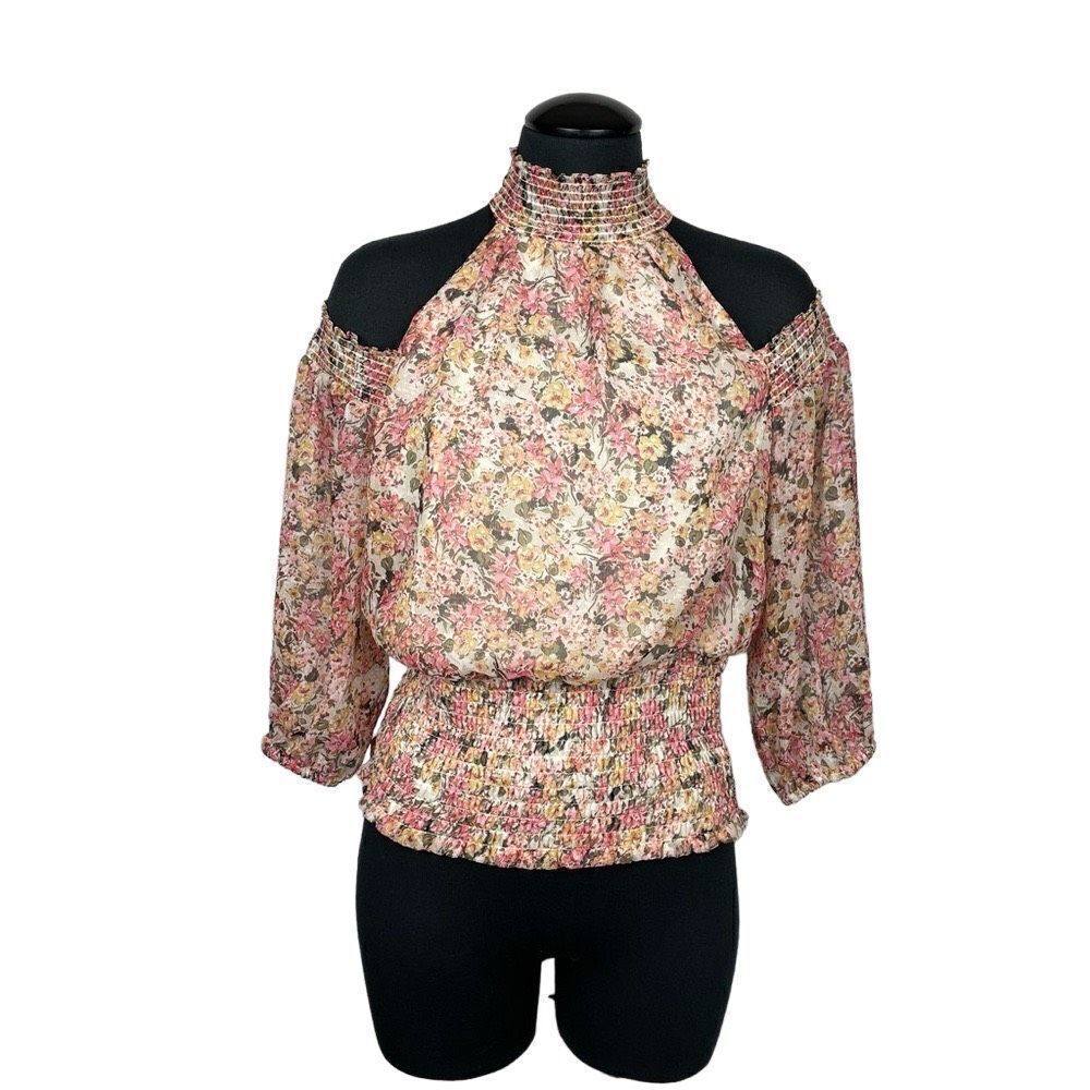 1. State Anthropologie Floral‎ Cold Shoulder Mock Neck - Women’s S